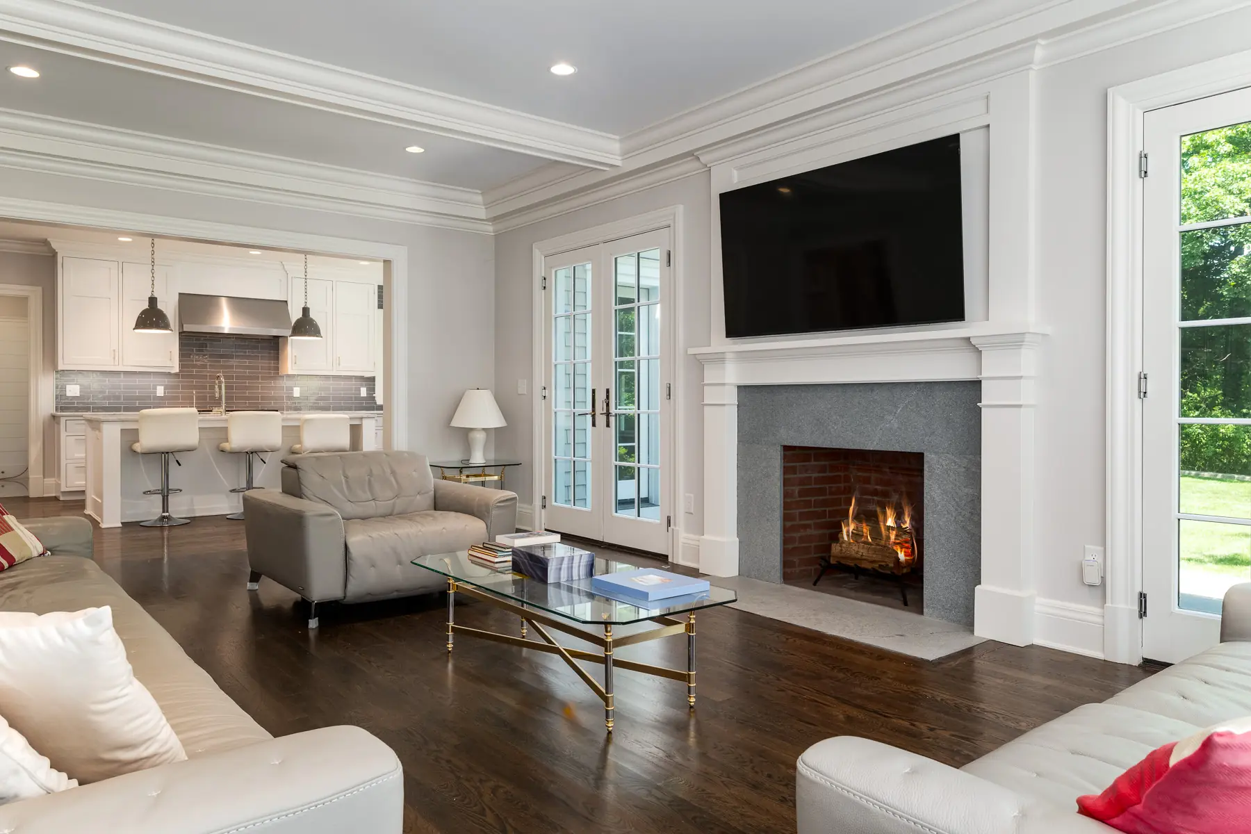 Living room with fireplace at 16 Annjim Drive