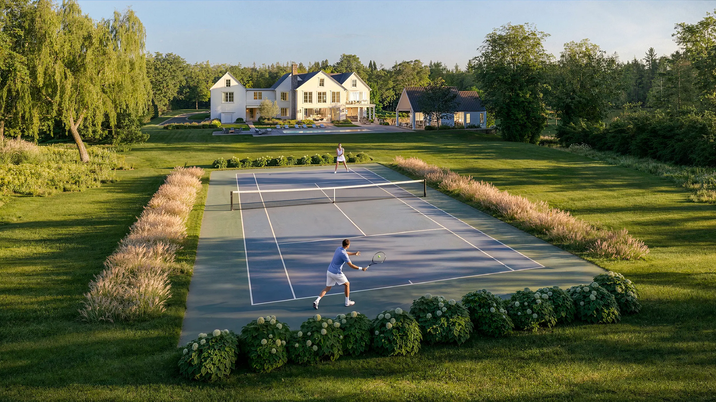 Tennis court rendering at 86 Howard Road